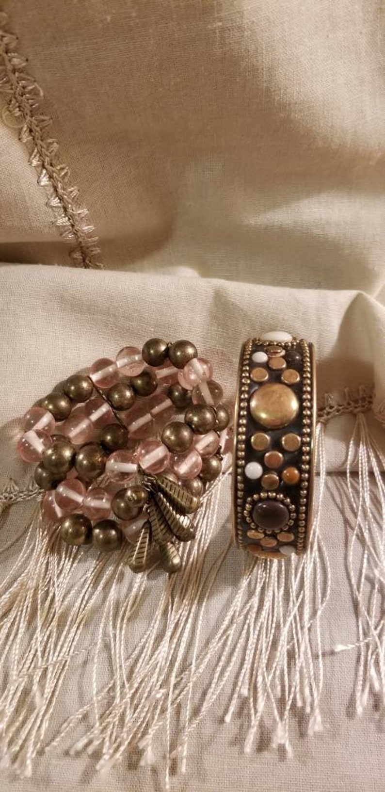 Brass Jewelry Vintage Jewelry Beads Studs Beaded Bracelet Cowgirl Set Hippie Bohemian Bangle Bracelet
