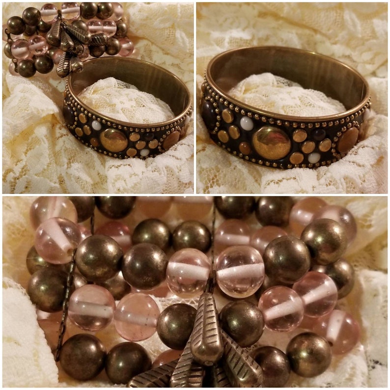 Brass Jewelry Vintage Jewelry Beads Studs Beaded Bracelet Cowgirl Set Hippie Bohemian Bangle Bracelet