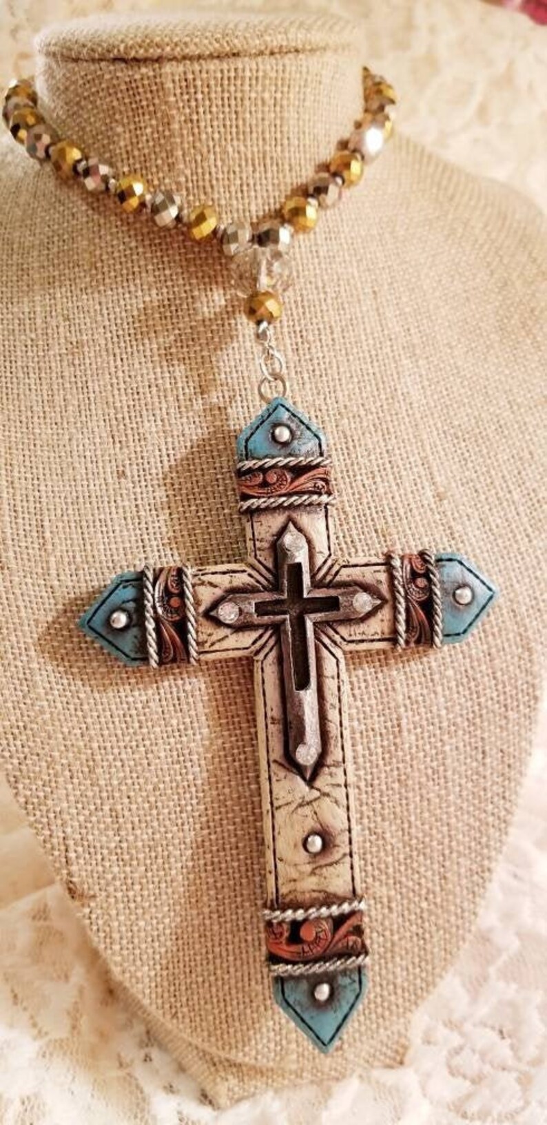 Western Bohemian Cross Necklace Pendant Cowgirl Christian Etsy