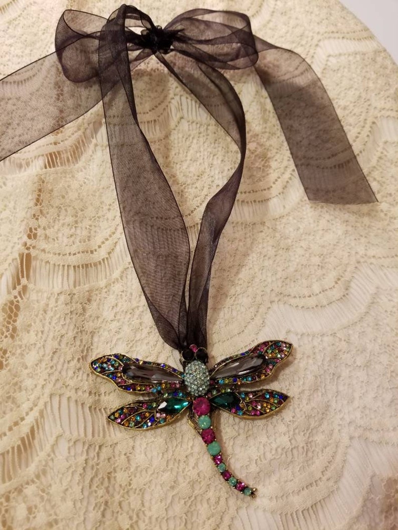 Dragonfly Brooch Necklace Choker Daus Inspired Rhinestones Crystals Bling Symbol Of Love Hope Happiness Growth Ability To Change Lovely Gift