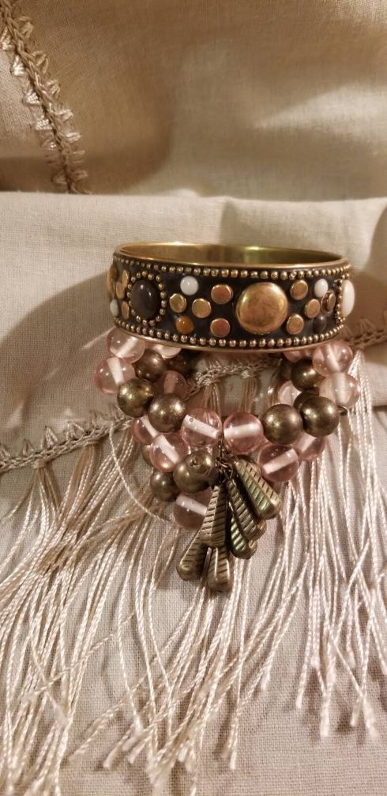 Brass Jewelry Vintage Jewelry Beads Studs Beaded Bracelet Cowgirl Set Hippie Bohemian Bangle Bracelet