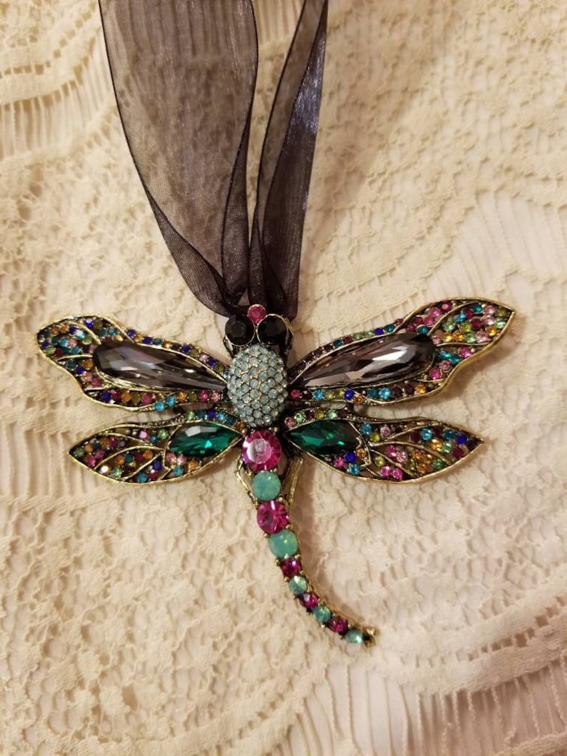 Dragonfly Brooch Necklace Choker Daus Inspired Rhinestones Crystals Bling Symbol Of Love Hope Happiness Growth Ability To Change Lovely Gift