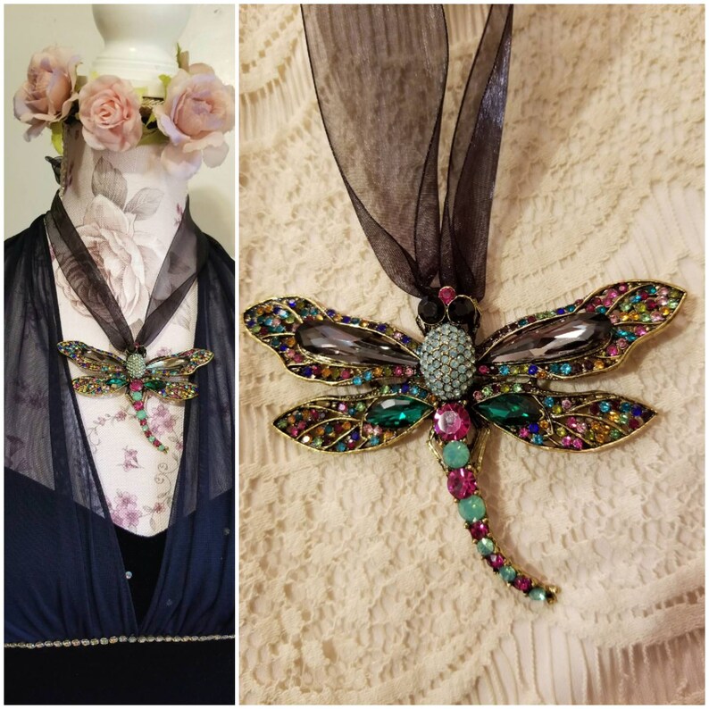Dragonfly Brooch Necklace Choker Daus Inspired Rhinestones Crystals Bling Symbol Of Love Hope Happiness Growth Ability To Change Lovely Gift