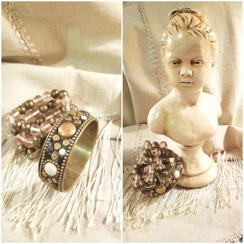 Brass Jewelry Vintage Jewelry Beads Studs Beaded Bracelet Cowgirl Set Hippie Bohemian Bangle Bracelet