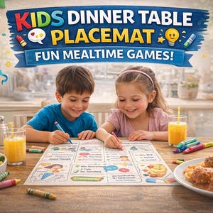 Kids Dinner Placemat Printable | Fun Mealtime Activity Games (Screen Free)