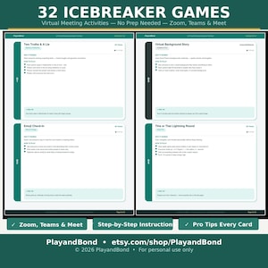 32 pomysły na przełamanie lodów podczas wirtualnych spotkań | Gry team building dla zespołów zdalnych (PDF)