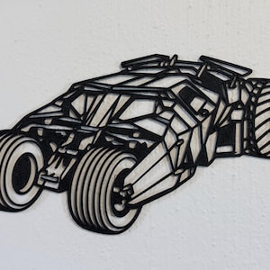 Batmobil-Silhouette als Wandbild, 25 cm / 9,84 Zoll – 3D-gedruckte Superhelden-Auto-Dekoration