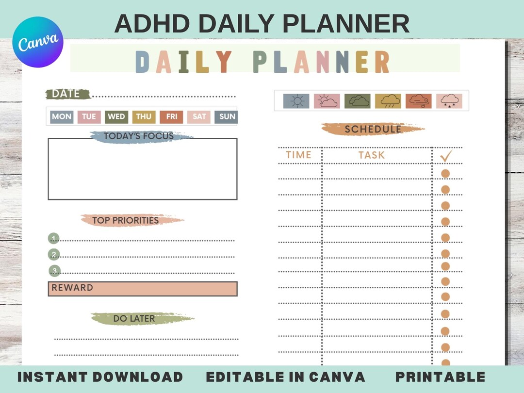 Editable ADHD Daily Reset Planner | Printable Visual Routine Sheet ...
