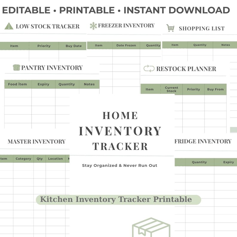 Editable Home Inventory Tracker Bundle, Kitchen Pantry Fridge Freezer ...