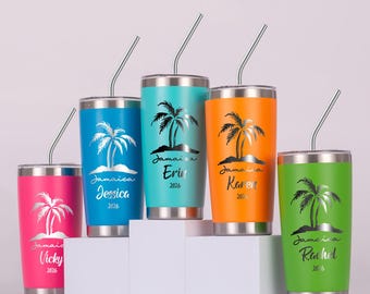 Custom Travel Mug, Personalized Stainless Steel Tumbler With Metal Straw, Beach Cup, Birthday Cruise Girls Trip, Custom Logo Cup