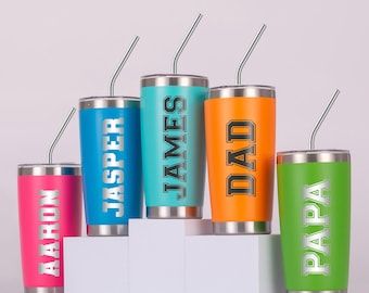 Personalized 20oz Tumbler With Metal Straw, Custom Logo Vacation Travel Mug, Beach Cup, Birthday Cruise Girls Trip