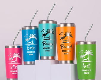 Vacation Tumbler, Personalized Stainless Steel Tumbler With Metal Straw, Beach Cup, Birthday Cruise Girls Trip, Travel Mug
