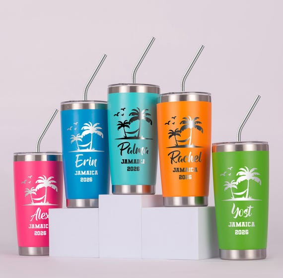 Vacation Tumbler, Personalized Stainless Steel Tumbler With Metal Straw, Beach Cup, Birthday Cruise Girls Trip, Travel Mug