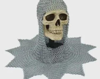 Medieval Butted 10 mm Aluminum Chainmail Hood Armor Face Zig Zag Dagged Shape Bi
