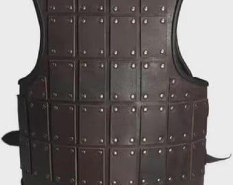 Medieval Leather Brigandine Armor Vest, Brown Renaissance Costume, LARP Battle