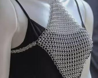 women fantasy Cosplay Costume Chainmail Top Aluminum Chain mail Bra Top