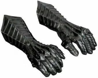 Schwarze antike Nazgul Stulpen Stahl Mittelalter Rüstung Halbhandschuhe Larp