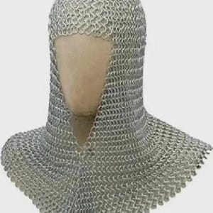 Aluminum Chainmail Coif, Large Size Butted V-Neck Hood, Anodized Metal Chainmail