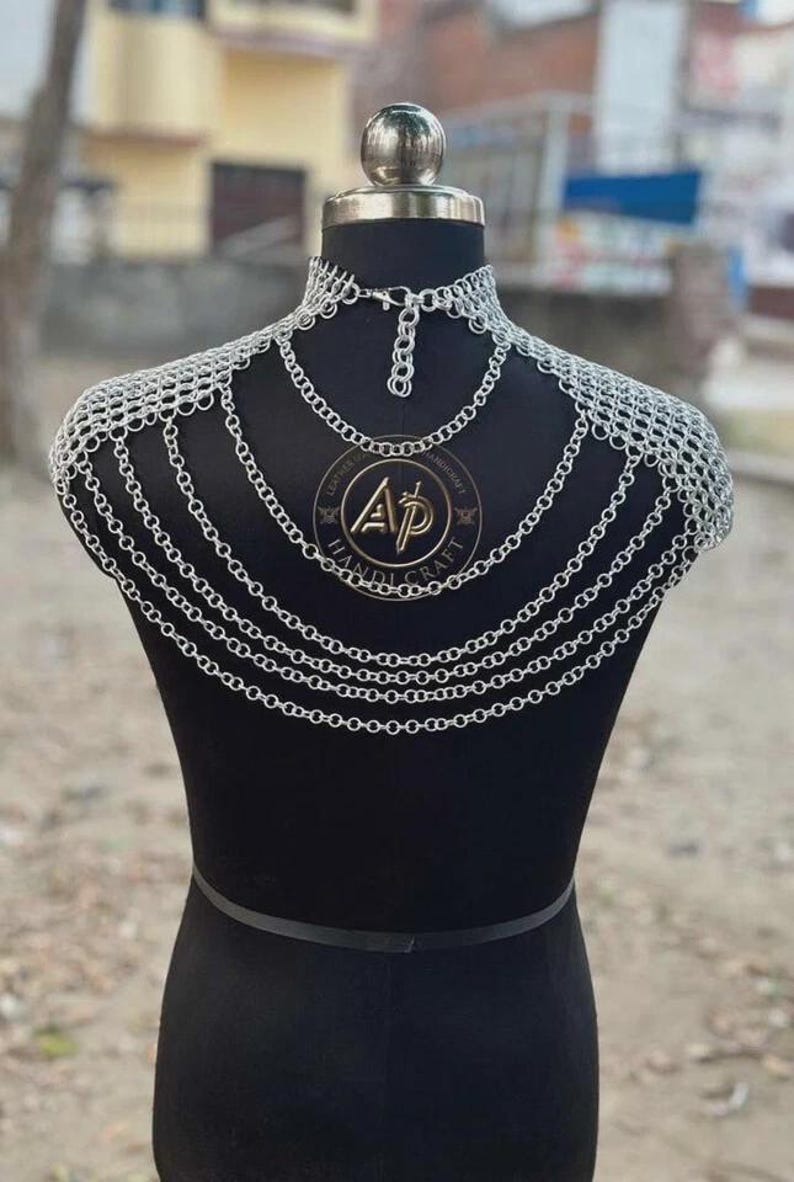 Small Chain Mail Medieval Chainmail Collar Shoulder Armor Adjustable Chainmail Chain ...