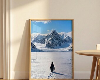 Nihilist Penguin Art, Existential Motivational Wall Decor, Minimalist Mountain Poster, Funny Office Gift, Success Mindset Wall Art Gift