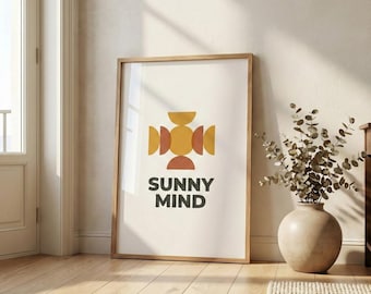 Sunny Mind Boho Wall Art, Mid Century Modern Geometric Print, Abstract Terracotta Sun Poster, Positive Affirmation Art, Minimalist Decor
