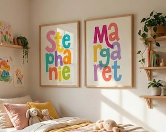 Custom Colorful Name Art, Personalized Kids Room Wall Decor, Rainbow Name Print, Playroom Decor, Fun Vibrant Name Sign, Digital Download