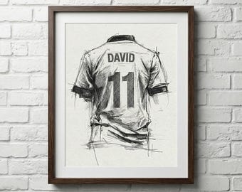 Custom Jersey Pencil Portrait, Personalized Sports Sketch Art, Hand Drawn Jersey Gift for Him, Football Jersey Name and Number Print