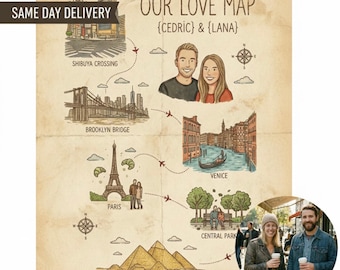 Custom Couples Travel Map, Personalized Anniversary Gift for Couple, Our Love Story Map, Where We Traveled, Digital Adventure Map Art