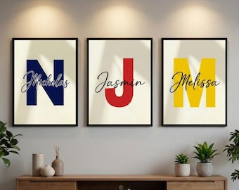 Personalized Name and Initial Poster Art, Custom Monogram Wall Decor, Modern Name Sign, Minimalist Letter Print, Digital Birthday Gift