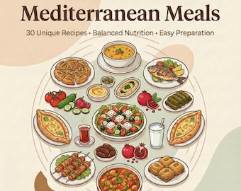 30 Mediterranean Diet Recipe Cards, Ramadan Meal Plan Digital Download, Turkish Breakfast Sahur Recipes, Healthy Infographic Food List