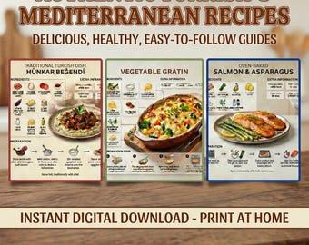Mediterranean Diet Recipe Cards, Ramadan Meal Plan Digital Download, Turkish Breakfast Sahur Recipes, Healthy Infographic Food List