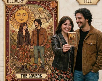 Custom Couple Tarot Card Portrait, The Lovers Digital Art, Personalized Anniversary Gift, Soulmate Drawing from Photo, Same Day Delivery