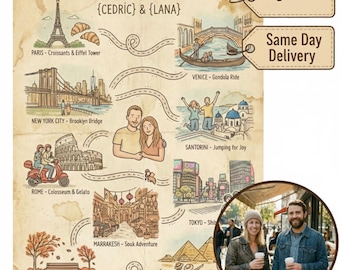 Personalized Couples Travel Map, Anniversary Gift for Couples, Custom USA and World Map Wall Art, Where We Met, Unique Map Print