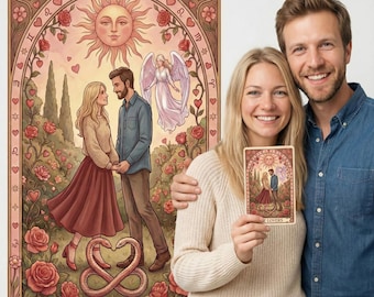 Custom Couple Tarot Card Portrait, The Lovers Art from Photo, Personalized Valentine's Gift, Soulmate Drawing, Anniversary Digital Art