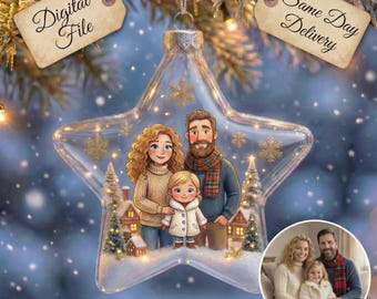 Custom Family Portrait from Photo, Digital 3D Cartoon Style Ornament Design, Personalized Christmas Card Image, Printable File Only
