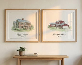 Custom House Portrait, Personalized Home Sketch, Realtor Closing Gift for Clients, New Housewarming Gift, First Home Print Digital Art