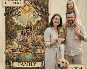 Custom Family Tarot Card Portrait, Personalized Digital Illustration From Photo, The Sun Tarot Art, Unique Family Gift, Printable Wall Art