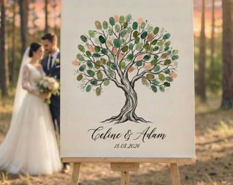 Wedding Guest Book Alternative, Unique Wedding Guest Book, Fingerprint Tree Canvas, Custom Wedding Art, Personalized Wedding Gift for Couple