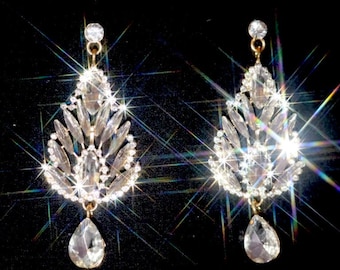 1920's Vintage Earrings - Big Bling Earrings Crystal Silver Rhinestone Large Oversize Classy Queen Bridal Party Cocktail