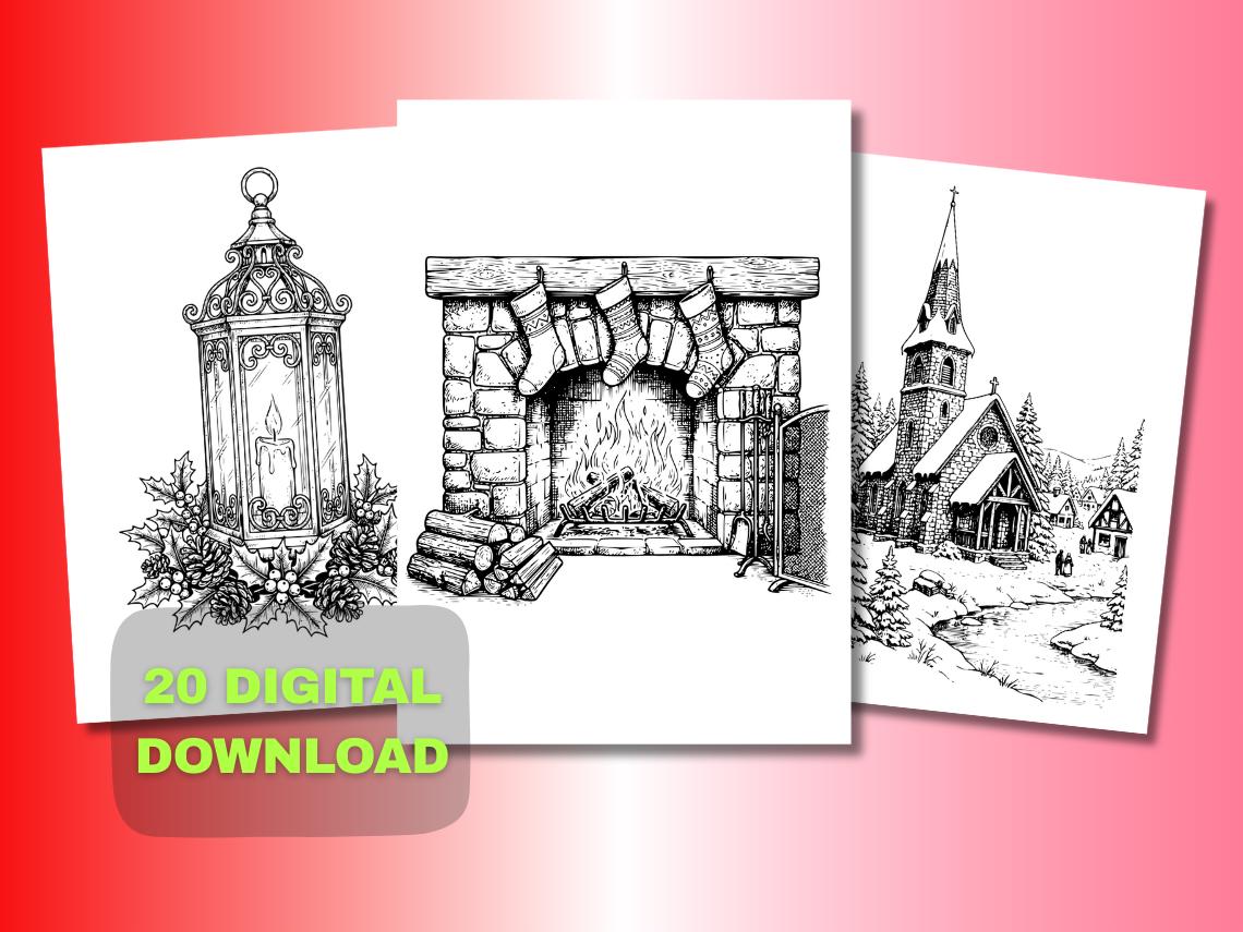 Christmas Coloring Pages for Adults 20 Detailed Holiday Designs ...