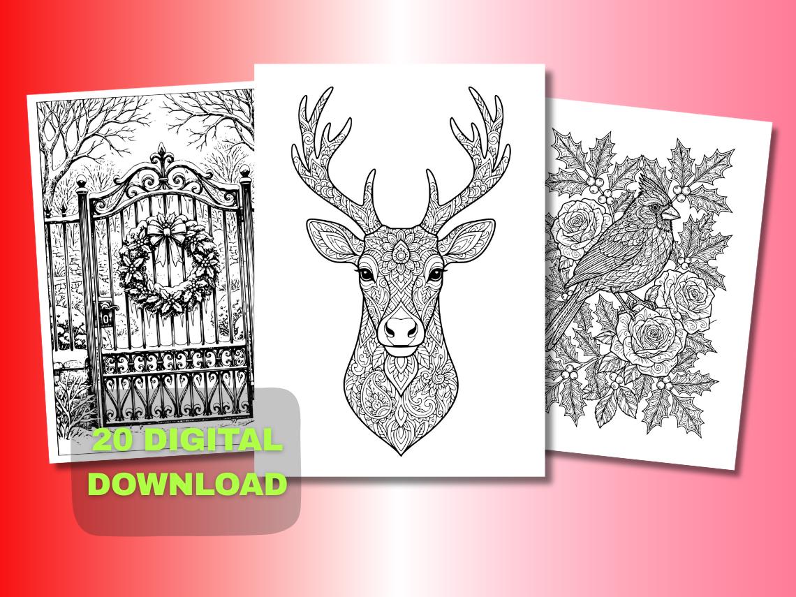 Christmas Coloring Pages for Adults 20 Detailed Holiday Designs ...