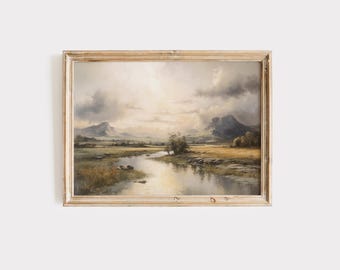 Arte de pared de paisaje de campo rústico, pintura al óleo de paisaje de descarga digital.