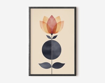 Modern Abstract Minimalistic Floral Wall Decor, Printable Modern Botanical Living Room Art.