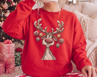 Vintage Christmas Reindeer Sweatshirt, Women’s Xmas Reindeer Shirt, Retro Christmas Sweater, Holiday Sweatshirt, Reindeer Gift,Winter Hoodie