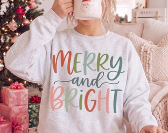 Merry and Bright Sweatshirt, Christmas Hoodie, Family Christmas Sweatshirt, Merry Christmas Sweatshirt, Christmas Sweater, Xmas Mom Gift