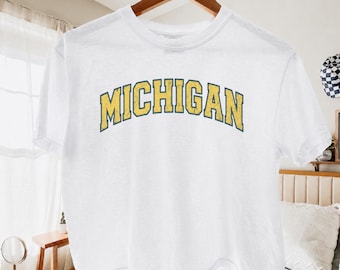 Retro Michigan Shirt, Baseball & American Football Game Day Shirt, Football Mom Tee, Vintage Sports Fan Gift, Women’s Michigan Apparel