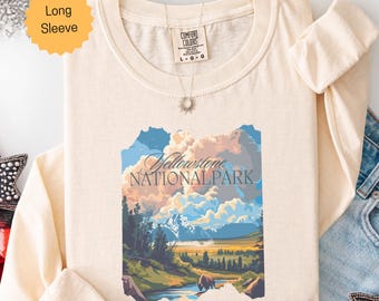 Yellowstone National Park Camping Shirt,  Comfort Colors Nature Tee, Mountain Landscape Graphic T-Shirt, Hiking Adventure Gift