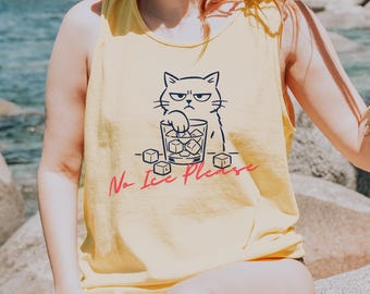 No Ice Please Be Cool Cat Comfort Colors Tank Top, Summer Outfit Unisex, Funny Cat Ice Drink Design, Humoroussaying Cute Cat Graphic Tee
