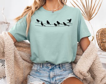 Birds On Wire Shirt Unisex Bella Canvas®, Minimalist Bird Lover Gift, Nature Graphic Tee, Birdwatcher Unisex T-Shirt