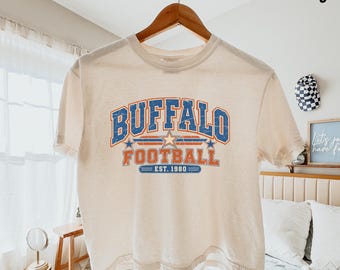 Vintage Buffalo Football Shirt, Retro American Football Tee, Football Mom Gift, Sports Fan Gift, Game Day Women’s Boxy Buffalo Tee